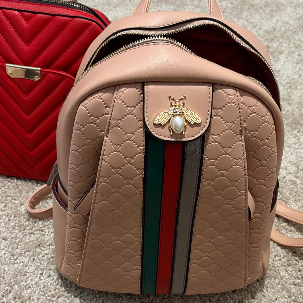 Women’s Pink Quilted Bee Accent Backpack